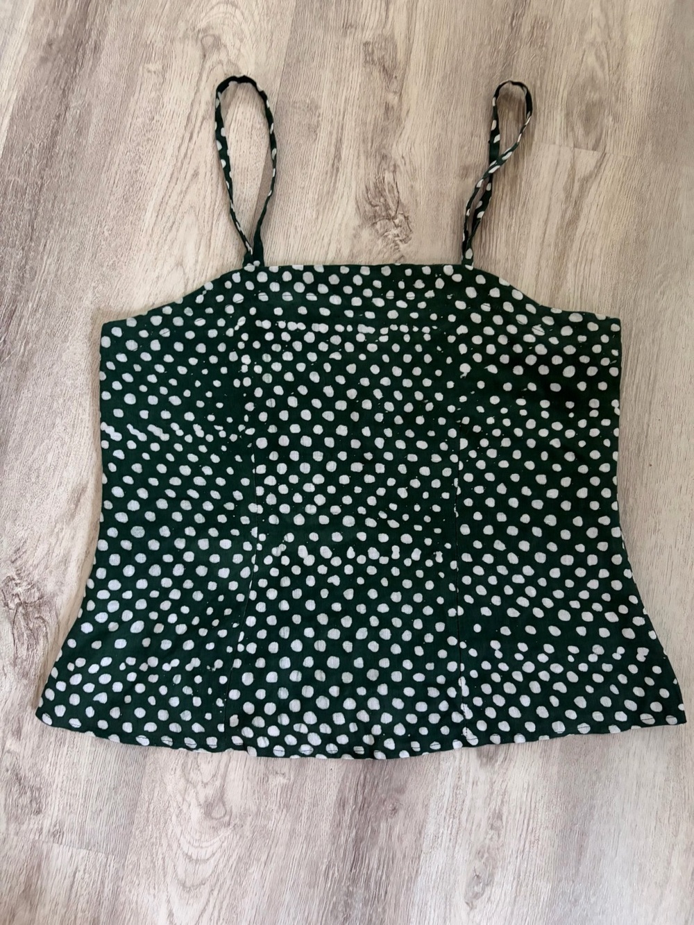 Osei Duri linen Bosca tank Green Polka Dot Spaghetti Strap Cami XS anthro